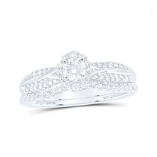  10k White Gold Round Diamond Halo Bridal Wedding Ring Band Set 1/2 Cttw