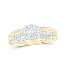  10k Yellow Gold Princess Diamond Halo Bridal Wedding Ring Band Set 1/2 Cttw
