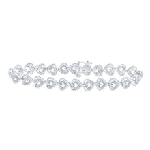  10k White Gold Womens Round Diamond Heart Bracelet 1/2 Cttw