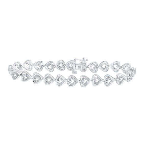 10k White Gold Womens Round Diamond Heart Bracelet 1/2 Cttw