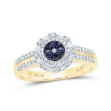  14k Yellow Gold Womens Round Blue Sapphire Diamond Fashion Ring 3/8 Cttw