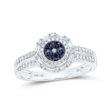  14k White Gold Womens Round Blue Sapphire Cluster Ring 1/2 Cttw