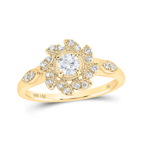 14k Yellow Gold Womens Round Diamond Cluster Ring 3/8 Cttw