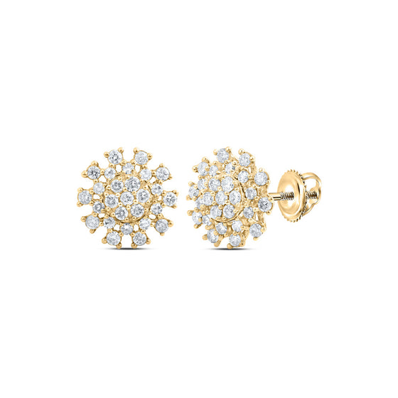 14k Yellow Gold Womens Round Diamond Cluster Earrings 3/8 Cttw