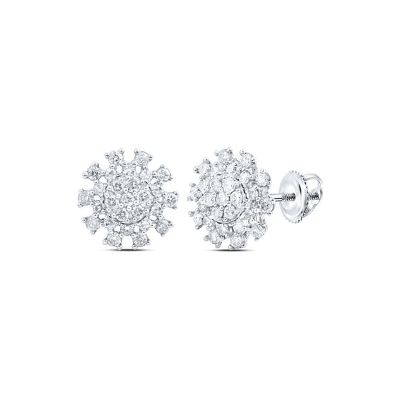 14k White Gold Womens Round Diamond Cluster Earrings 3/8 Cttw