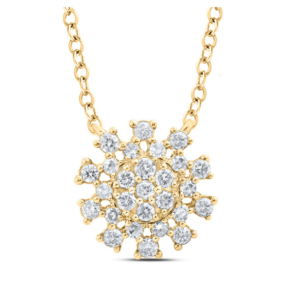14k Yellow Gold Womens Round Diamond 18-inch Cluster Necklace 1/5 Cttw