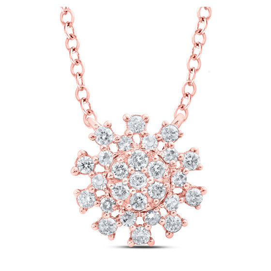 14k Rose Gold Womens Round Diamond 18-inch Cluster Necklace 1/5 Cttw