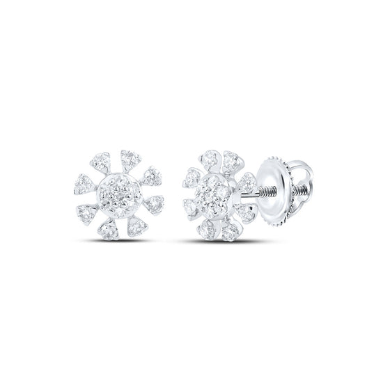 14k White Gold Womens Round Diamond Cluster Earrings 1/3 Cttw