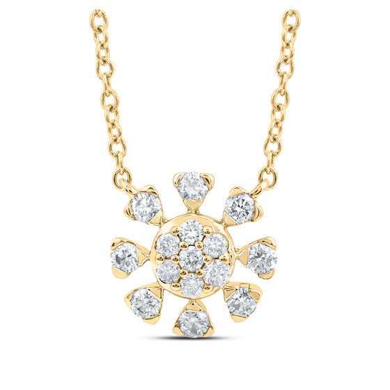 14k Yellow Gold Womens Round Diamond 18-inch Cluster Necklace 1/3 Cttw