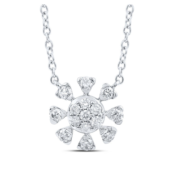 14k White Gold Womens Round Diamond 18-inch Cluster Necklace 1/3 Cttw