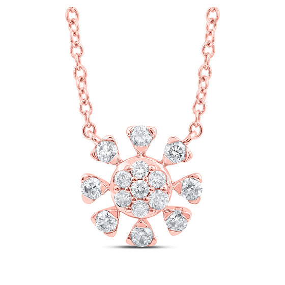 14k Rose Gold Womens Round Diamond 18-inch Cluster Necklace 1/3 Cttw