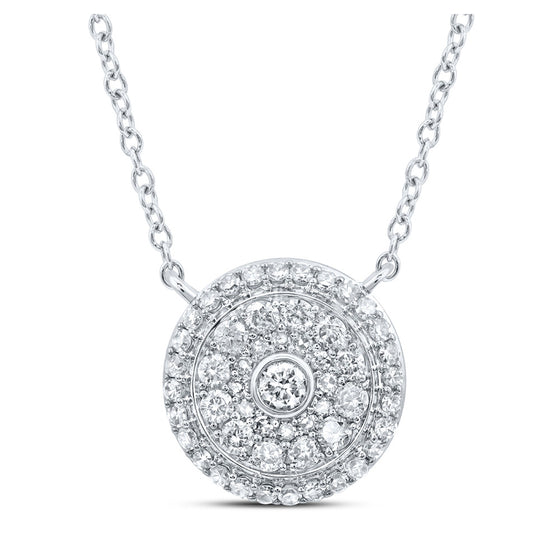 14k White Gold Womens Round Diamond 18-inch Cluster Circle Necklace 1/2 Cttw