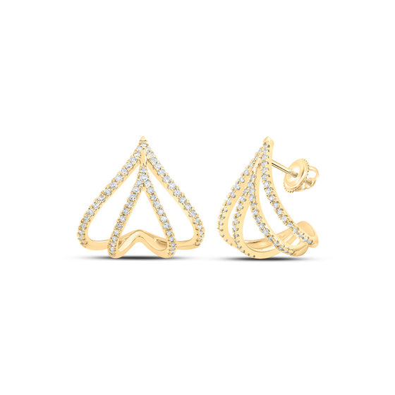 10k Yellow Gold Womens Round Diamond Lobe Half Hoop Earrings 1/2 Cttw