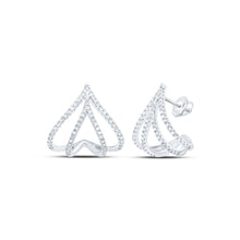  10k White Gold Womens Round Diamond Lobe Half Hoop Earrings 1/2 Cttw