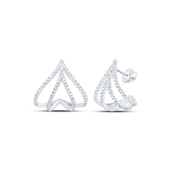 10k White Gold Womens Round Diamond Lobe Half Hoop Earrings 1/2 Cttw