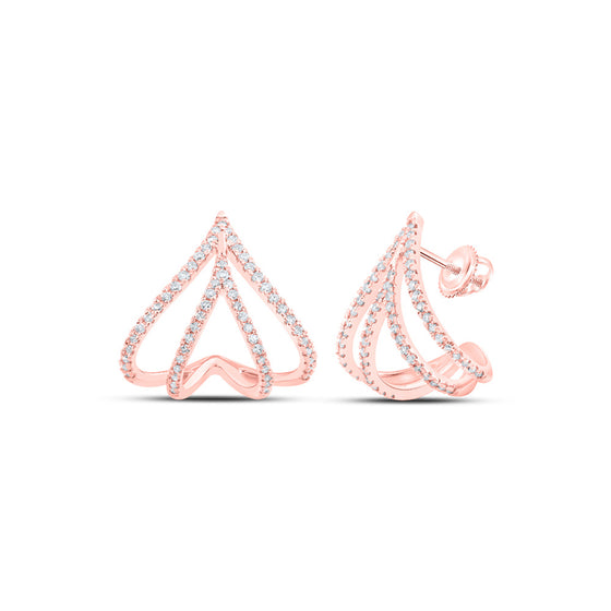 10k Rose Gold Womens Round Diamond Lobe Half Hoop Earrings 1/2 Cttw