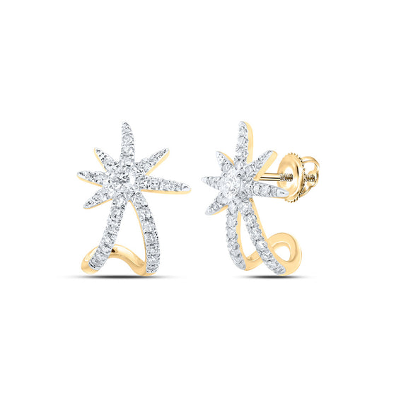 10k Yellow Gold Womens Round Diamond Lobe Huggie Cluster Earrings 3/8 Cttw