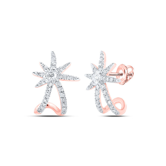 10k Rose Gold Womens Round Diamond Lobe Star Earrings 3/8 Cttw