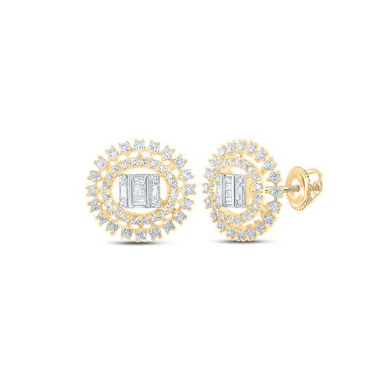 10k Yellow Gold Womens Round Diamond Circle Earrings 7/8 Cttw