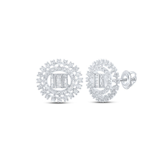 10k White Gold Womens Round Diamond Circle Earrings 7/8 Cttw