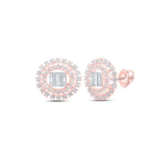 10k Rose Gold Womens Round Diamond Circle Cluster Earrings 7/8 Cttw