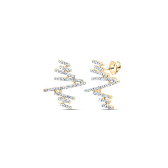 10k Yellow Gold Womens Round  Abstract Bar Earrings 1/3 Cttw