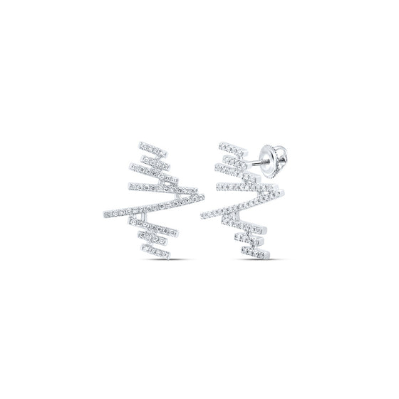 10k White Gold Womens Round Diamond Abstract Bar Earrings 1/3 Cttw
