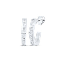  10k White Gold Womens Princess Diamond Half Hoop Earrings 1/2 Cttw