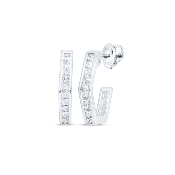 10k White Gold Womens Princess Diamond Half Hoop Earrings 1/2 Cttw