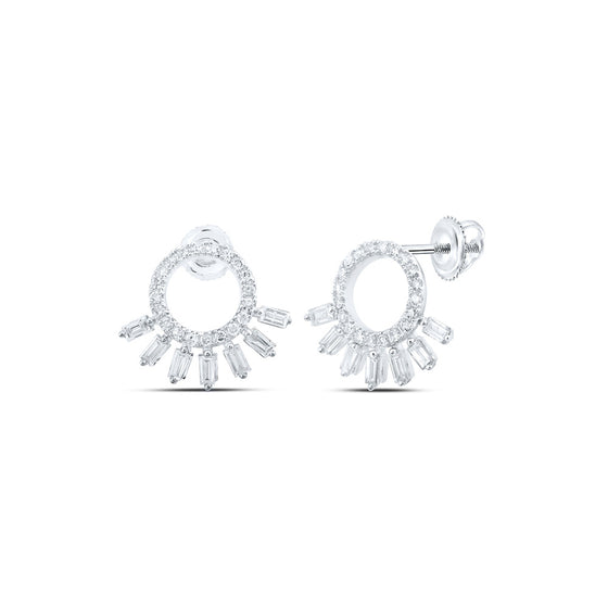 10k White Gold Womens Round Diamond Outline Circle Earrings 1/2 Cttw