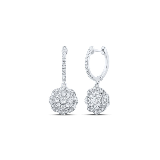 10k White Gold Womens Round Diamond Hoop Dangle Earrings 3/4 Cttw