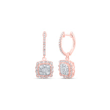  10k Rose Gold Womens Round Diamond Hoop Square Dangle Earrings 7/8 Cttw
