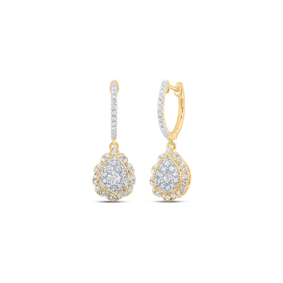 10k Yellow Gold Womens Round Diamond Hoop Dangle Earrings 1/2 Cttw