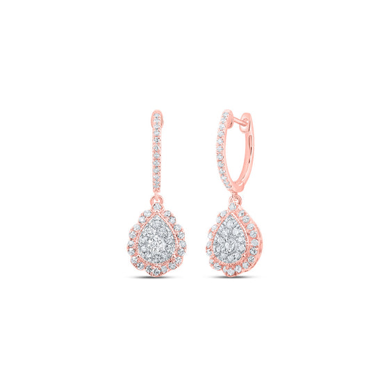 10k Rose Gold Womens Round Diamond Teardrop Dangle Earrings 1/2 Cttw