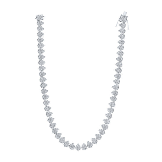 10k White Gold Womens Round Diamond 18-inch Teardrop Link Necklace 6-1/2 Cttw