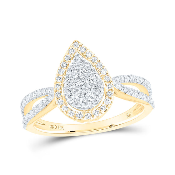 10k Yellow Gold Round Diamond Teardrop Bridal Wedding Engagement Ring 1/2 Cttw
