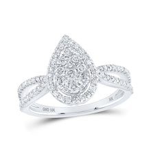  10k White Gold Round Diamond Teardrop Cluster Bridal Wedding Engagement Ring 1/2 Cttw