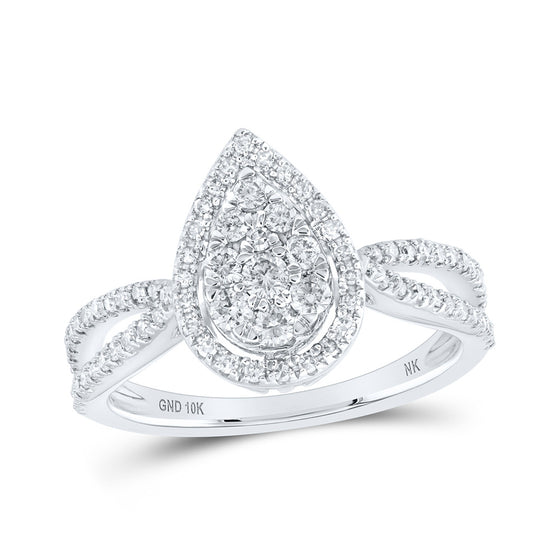 10k White Gold Round Diamond Teardrop Cluster Bridal Wedding Engagement Ring 1/2 Cttw