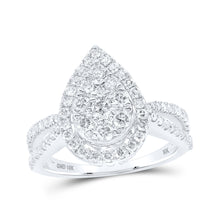 10k White Gold Round Diamond Teardrop Cluster Bridal Wedding Engagement Ring 1 Cttw