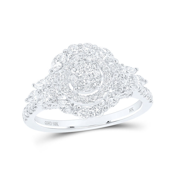 10k White Gold Round Diamond Cluster Bridal Wedding Engagement Ring 1 Cttw