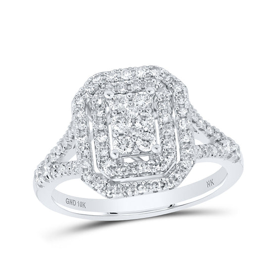 10k White Gold Round Diamond Cluster Bridal Wedding Engagement Ring 3/4 Cttw