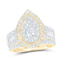  10k Yellow Gold Round Diamond Teardrop Bridal Wedding Ring Band Set 2 Cttw