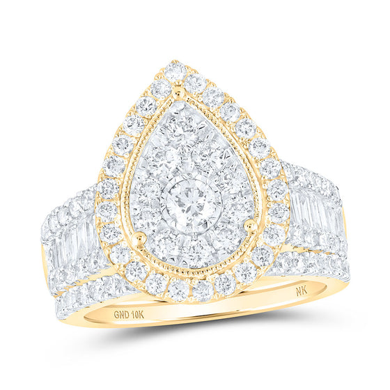 10k Yellow Gold Round Diamond Teardrop Bridal Wedding Ring Band Set 2 Cttw