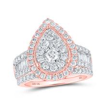  10k Rose Gold Round Diamond Teardrop Bridal Wedding Ring Band Set 2 Cttw