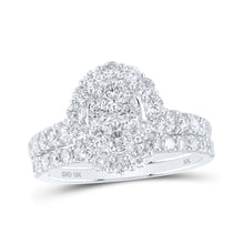 10k White Gold Round Diamond Oval Bridal Wedding Ring Band Set 1-5/8 Cttw