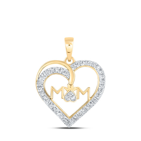 10k Yellow Gold Womens Round Diamond Mom Heart Pendant 1/6 Cttw