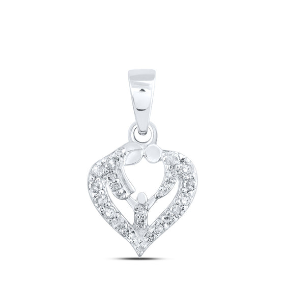 10k White Gold Womens Round Diamond Parents Heart Pendant 1/10 Cttw