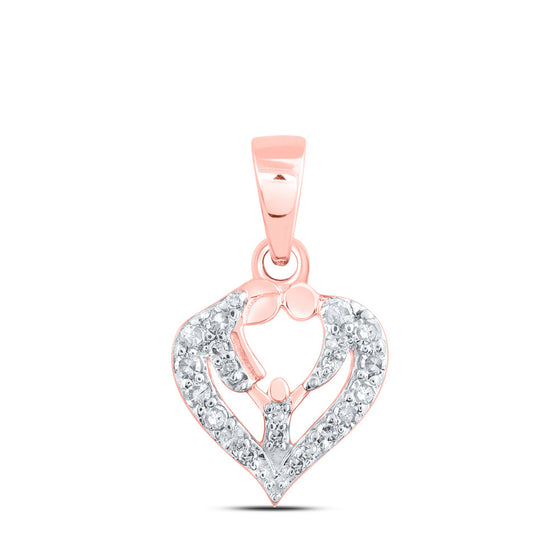 10k Rose Gold Womens Round Diamond Parents Heart Pendant 1/10 Cttw