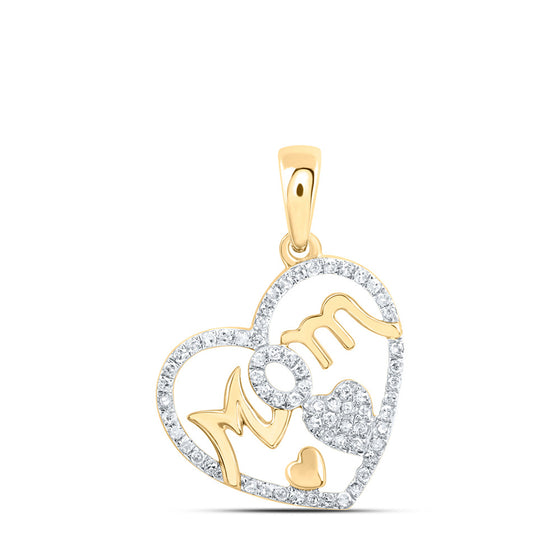 10k Yellow Gold Womens Round Diamond Mom Heart Pendant 1/3 Cttw