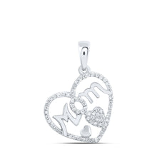  10k White Gold Womens Round Diamond Mom Heart Pendant 1/3 Cttw